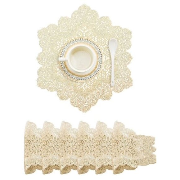 BACKTOEDEN Light Gold Round Placemats Set of 6 Washable Wipeable Heat Resistant - Picture 3 of 8